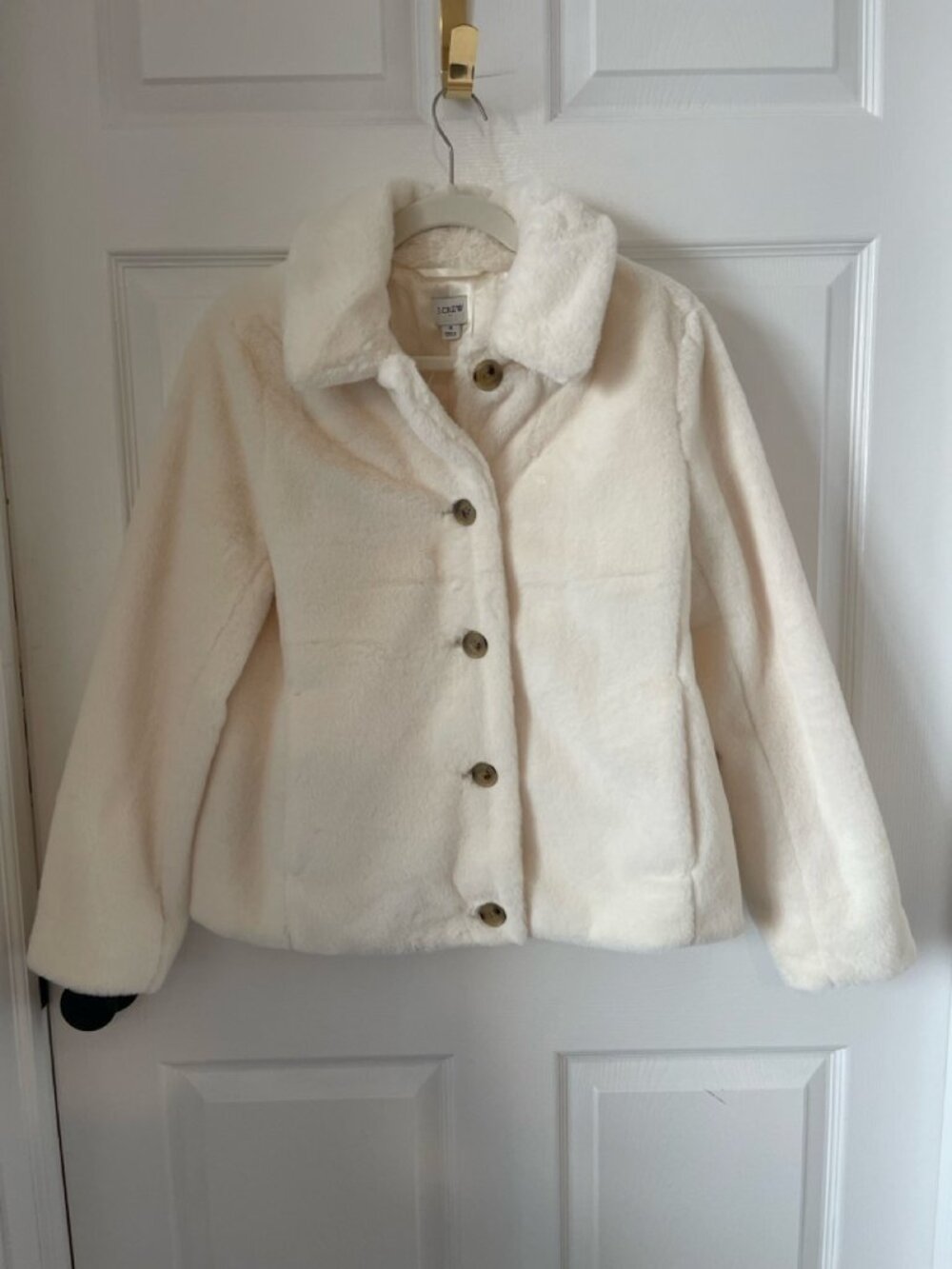 J.Crew Ivory Faux Fur Collared Jacket Size 4 NWOT